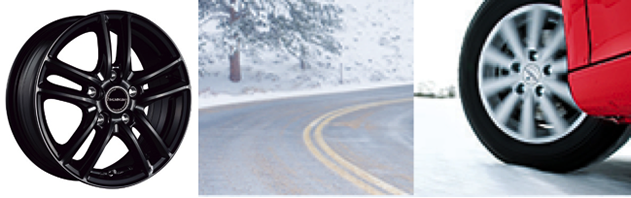 タイヤとホイールと雪道の画像
